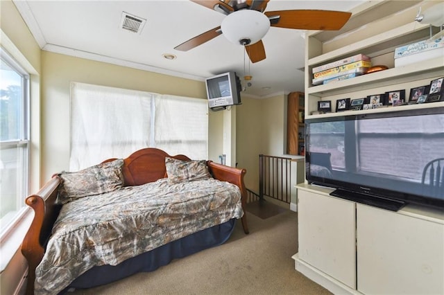 510 Nursery Ave, Metairie, LA 70005 - carpeted bedroom featuring ornamental molding and ceiling fan