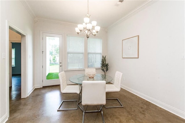 15326 S Tiger Loop, Ponchatoula, LA 70454 - dining space featuring a chandelier, plenty of natural light, crown molding, and baseboards