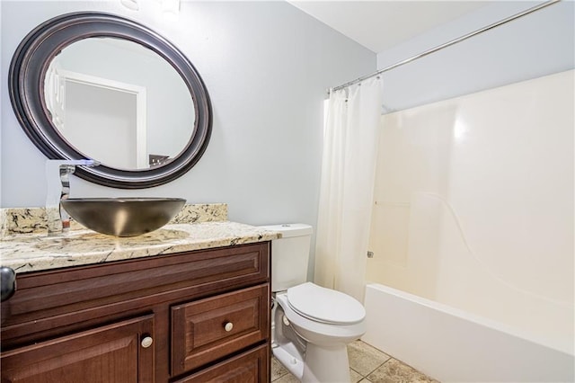 717 Magnolia Ave, La Place, LA 70068 - bathroom with toilet, vanity, shower / bath combination with curtain, and tile patterned floors