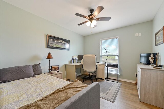 4102 Pennsylvania St, Bay Saint Louis, MS 39520 - bedroom featuring light wood-type flooring, baseboards, an office area, and ceiling fan