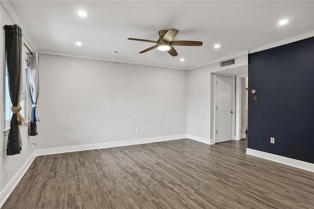 500 Lake Marina Ave Unit 408, New Orleans, LA 70124 - empty room featuring ceiling fan, dark wood-type flooring, recessed lighting, and crown molding
