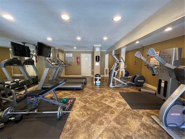 500 Lake Marina Ave Unit 408, New Orleans, LA 70124 - exercise room featuring ornamental molding and recessed lighting