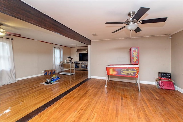 710 W Michigan St, Hammond, LA 70401 - rec room with ceiling fan, hardwood / wood-style floors, and baseboards
