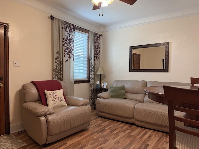 28 San Jose Ave, Jefferson, LA 70121 - living area featuring ceiling fan, wood finished floors, crown molding, and baseboards