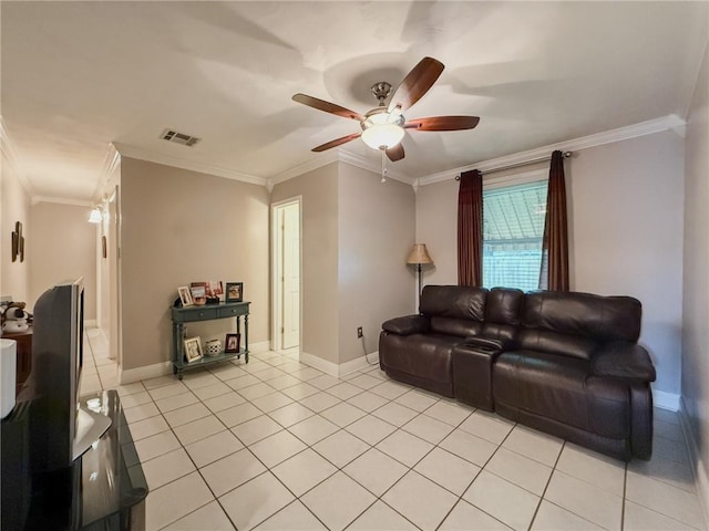 28 San Jose Ave, Jefferson, LA 70121 - living area with ceiling fan, baseboards, crown molding, and light tile patterned floors