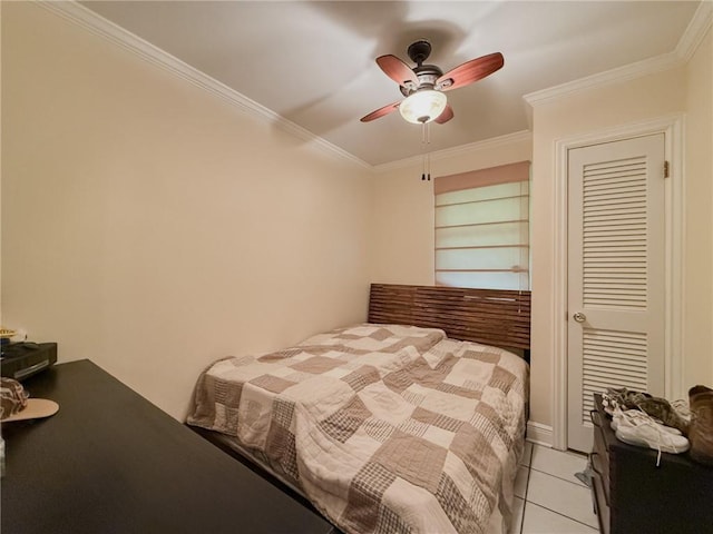 28 San Jose Ave, Jefferson, LA 70121 - bedroom featuring crown molding, light tile patterned floors, and ceiling fan