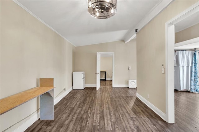 2437 Jonquil St, New Orleans, LA 70122 - unfurnished room with dark wood-style floors, baseboards, lofted ceiling, and crown molding