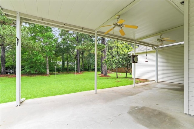 213 Secluded Oaks Ln, Madisonville, LA 70447 - view of patio featuring a ceiling fan and view of scattered trees