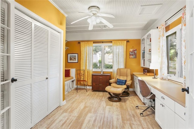 5800 Memphis St, New Orleans, LA 70124 - office space featuring built in desk, light wood-style flooring, a ceiling fan, and baseboards