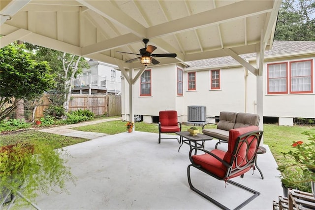 5800 Memphis St, New Orleans, LA 70124 - view of patio with central AC, fence, a ceiling fan, and outdoor lounge area