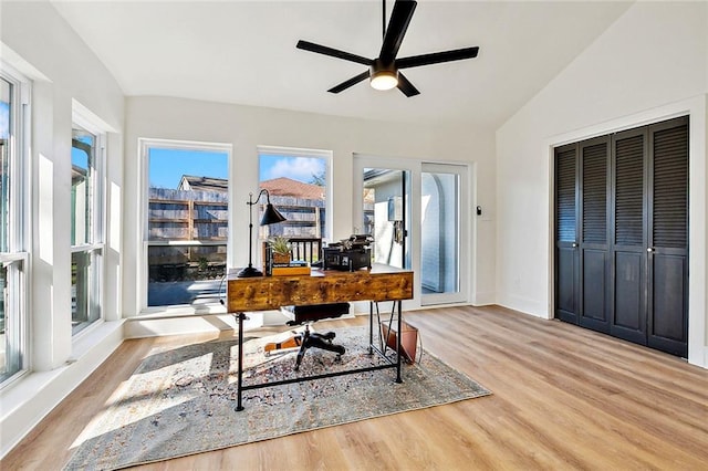 5116 Wilson Dr, Metairie, LA 70003 - office area with lofted ceiling, wood finished floors, ceiling fan, and baseboards
