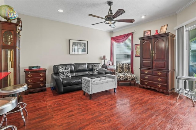 350 Emerald Forest Blvd Unit 17102, Covington, LA 70433 - living room with ceiling fan, crown molding, wood finished floors, recessed lighting, and a textured ceiling