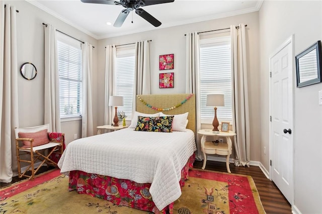 2025 First St, New Orleans, LA 70113 - bedroom with wood finished floors, ornamental molding, baseboards, and ceiling fan