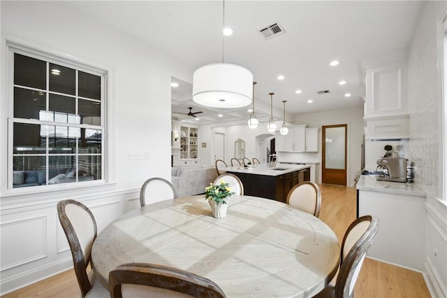 3117 39th St, Metairie, LA 70001 - dining area with light wood-style floors, recessed lighting, and ceiling fan