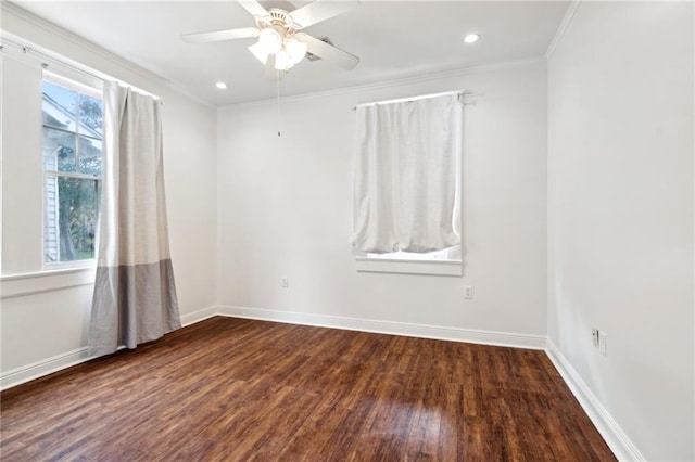 5820 Magnolia St, New Orleans, LA 70115 - spare room with wood finished floors, baseboards, ornamental molding, ceiling fan, and recessed lighting