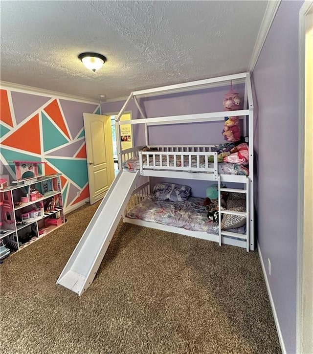 40140 Fire Tower Rd, Ponchatoula, LA 70454 - carpeted bedroom featuring crown molding, a textured ceiling, and baseboards