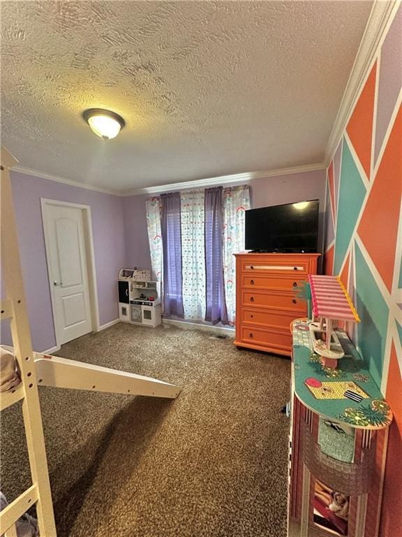 40140 Fire Tower Rd, Ponchatoula, LA 70454 - carpeted bedroom featuring crown molding and a textured ceiling