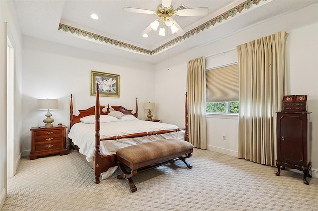 101 Portrush Dr, La Place, LA 70068 - bedroom featuring light colored carpet, baseboards, recessed lighting, and a ceiling fan