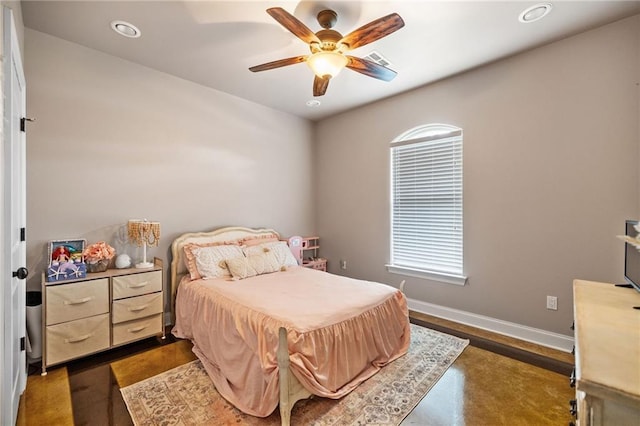bedroom featuring baseboards, recessed lighting, and ceiling fan