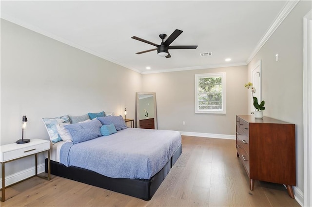 7449 Cameo St, New Orleans, LA 70124 - bedroom with wood finished floors, baseboards, crown molding, recessed lighting, and ceiling fan