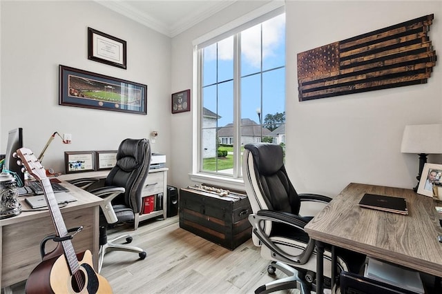 2040 Cypress Bend Ln, Madisonville, LA 70447 - home office with ornamental molding and light wood-style floors