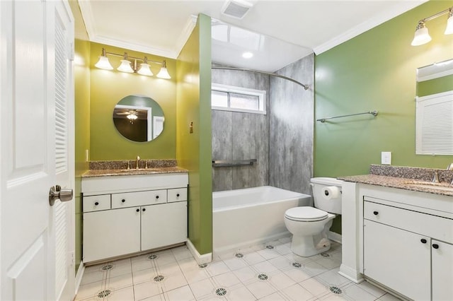 3501 Pin Oak Ave, New Orleans, LA 70131 - full bath featuring crown molding, two vanities, toilet, bathing tub / shower combination, and baseboards
