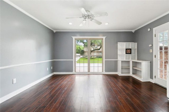 3501 Pin Oak Ave, New Orleans, LA 70131 - empty room featuring a ceiling fan, hardwood / wood-style floors, ornamental molding, baseboards, and recessed lighting