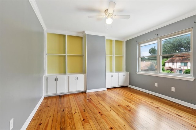 3501 Pin Oak Ave, New Orleans, LA 70131 - unfurnished bedroom with ornamental molding, light wood-style floors, baseboards, and ceiling fan