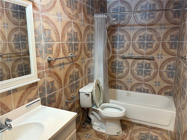 11240 Winrock Dr, New Orleans, LA 70128 - full bath with tile walls, tile patterned flooring, shower / tub combo, vanity, and toilet