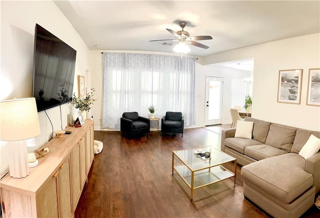 40081 Bismark St, Ponchatoula, LA 70454 - living room featuring ceiling fan and dark wood-style flooring