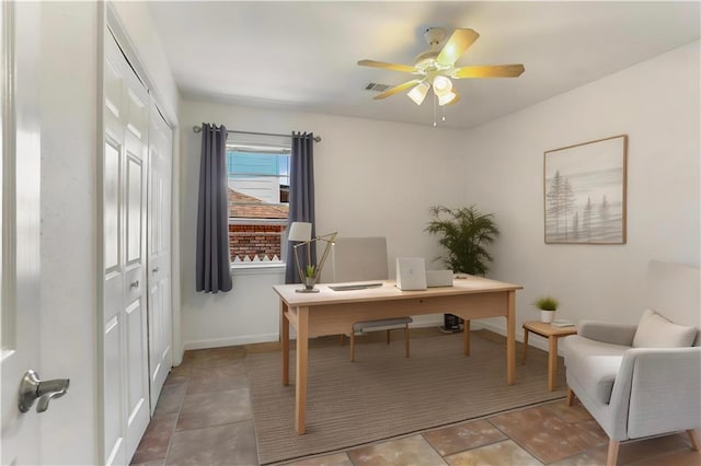 5801 Ruth St, Metairie, LA 70003 - office featuring a ceiling fan and baseboards