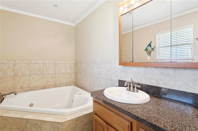 1207 Cousin St, Slidell, LA 70458 - bathroom featuring vanity, a tub with jets, and crown molding
