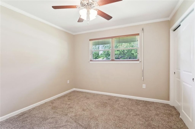 1207 Cousin St, Slidell, LA 70458 - unfurnished bedroom with carpet flooring, a closet, ornamental molding, and a ceiling fan