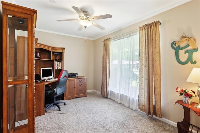 1207 Cousin St, Slidell, LA 70458 - office space featuring light carpet, a ceiling fan, and crown molding