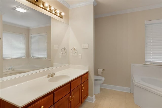 910 Crestwood Blvd, Covington, LA 70433 - bathroom featuring vanity, a garden tub, baseboards, toilet, and ornamental molding