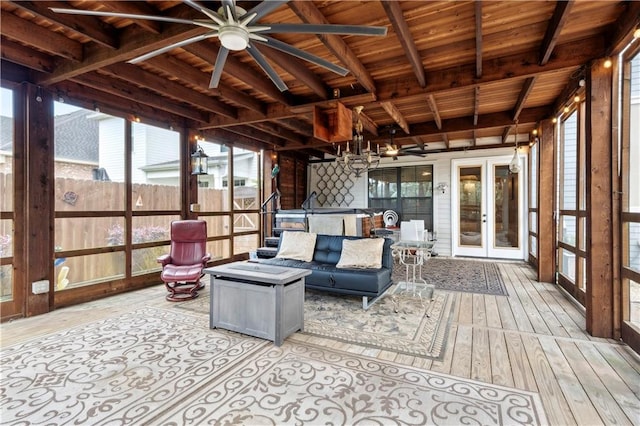 428 Hesper Ave, Metairie, LA 70005 - sunroom / solarium with ceiling fan, french doors, plenty of natural light, and beam ceiling