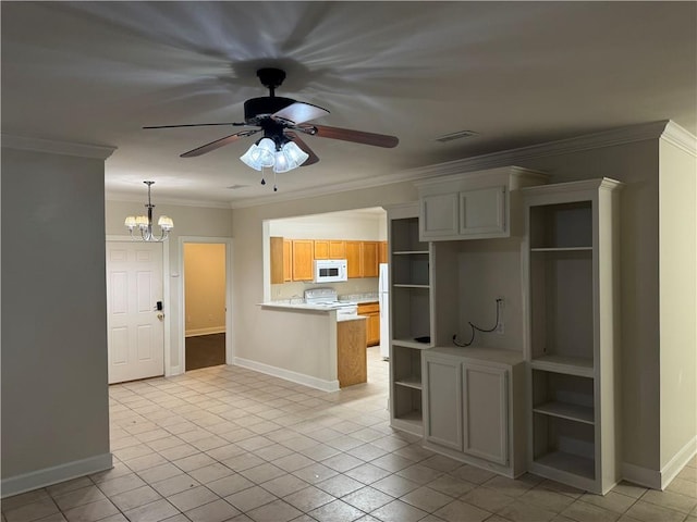 710 E Boyd Dr Unit 906, Baton Rouge, LA 70808 - unfurnished living room featuring light tile patterned floors, crown molding, a chandelier, baseboards, and a ceiling fan
