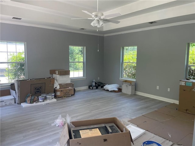 324 Salem Dr, Mandeville, LA 70471 - misc room featuring wood finished floors, ornamental molding, ceiling fan, and baseboards