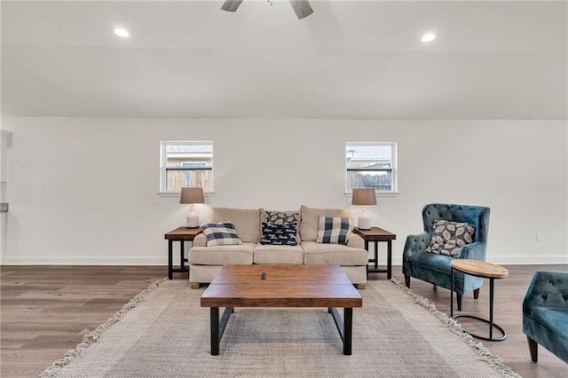 172 Winnona Dr, Westwego, LA 70094 - living area with wood finished floors, baseboards, ceiling fan, and recessed lighting