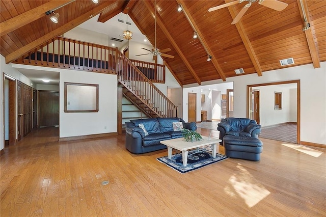 201 Natchez Pl, Mandeville, LA 70471 - living area with ceiling fan, track lighting, wooden ceiling, baseboards, and wood-type flooring