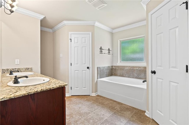 28475 Apple Blossom Ln, Ponchatoula, LA 70454 - full bathroom with a bath, crown molding, double vanity, baseboards, and tile patterned floors