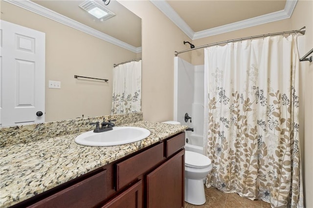 28475 Apple Blossom Ln, Ponchatoula, LA 70454 - full bath featuring ornamental molding, vanity, toilet, tile patterned floors, and shower / tub combo