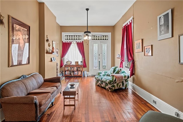 230406 Valmont St, New Orleans, LA 70115 - living area with hardwood / wood-style flooring, baseboards, and ceiling fan