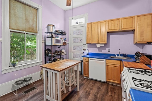230406 Valmont St, New Orleans, LA 70115 - kitchen featuring white appliances, butcher block countertops, a sink, and plenty of natural light