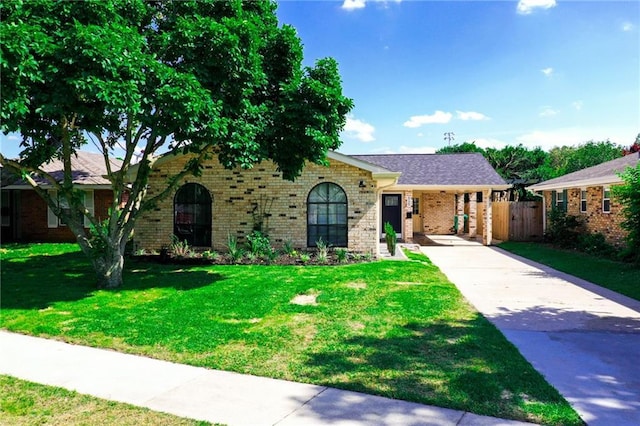 ranch-style house with brick siding and driveway