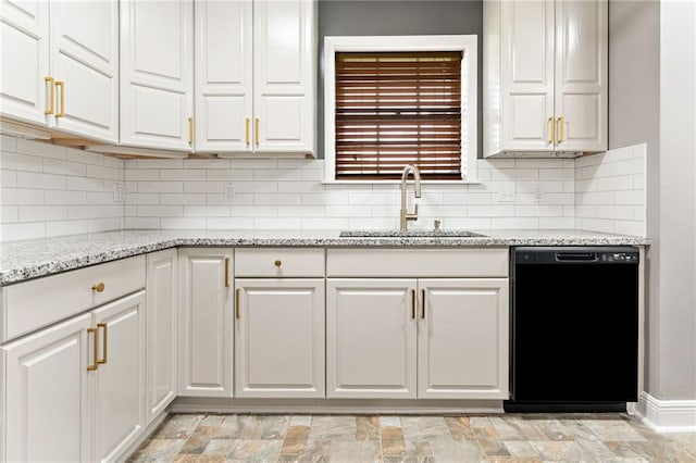 2200 Kathleen Dr, Marrero, LA 70072 - kitchen featuring dishwasher, a sink, white cabinetry, and decorative backsplash