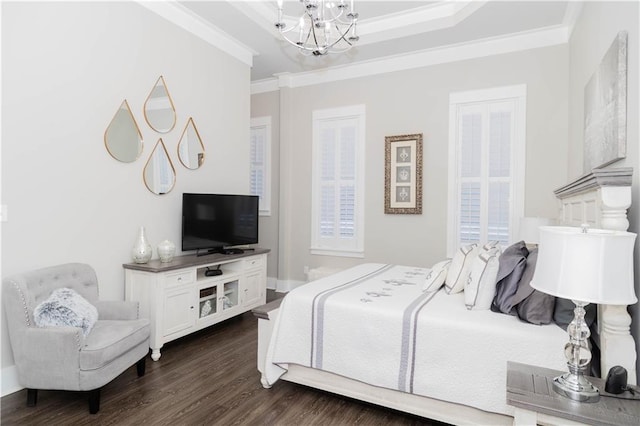 201 Jardin Loop, Covington, LA 70433 - bedroom featuring a chandelier, dark wood-style floors, and ornamental molding
