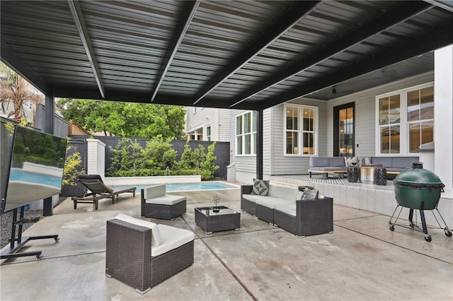 3804 Prytania St, New Orleans, LA 70115 - view of patio featuring an outdoor living space and a fenced backyard