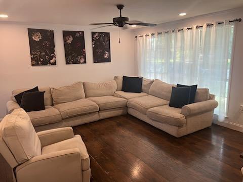 6133 Carlisle Ct, New Orleans, LA 70131 - living area featuring wood finished floors, recessed lighting, and ceiling fan