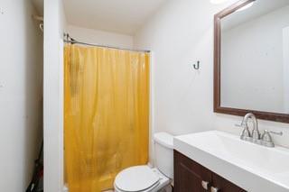 1700 S Rampart St, New Orleans, LA 70113 - bathroom with vanity, toilet, and a shower with shower curtain